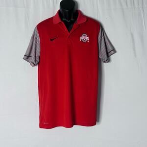 Nike Ohio State Buckeyes Dri Fit Polo Shirt Mens Large Red NCAA preppy